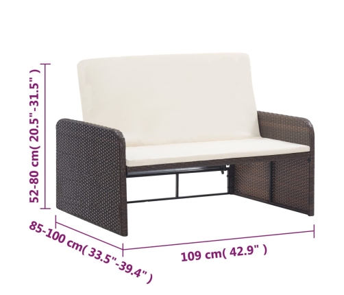 Set muebles de jardín 2 piezas y cojines ratán sintético marrón