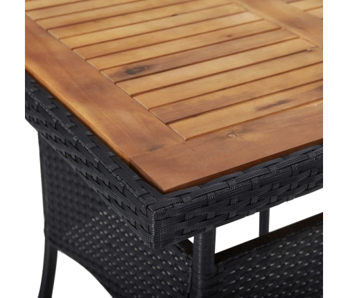 Mesa comedor para jardín ratán sintético madera de acacia negro