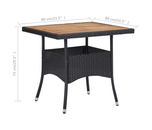 Mesa comedor para jardín ratán sintético madera de acacia negro