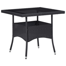 Mesa de comedor para jardín ratán sintético y vidrio negro