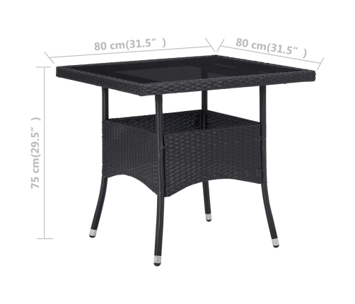 vidaXL Mesa de comedor para jardín ratán sintético y vidrio negro