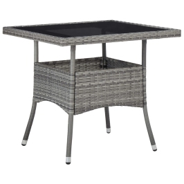 Mesa de comedor para jardín ratán sintético y vidrio gris