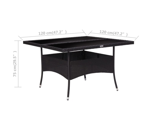 Mesa de comedor de jardín ratán sintético y vidrio negro