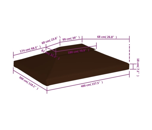 Cubierta superior de cenador 2 niveles marrón 310 g/m² 4x3 m