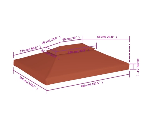 Cubierta superior de cenador 2 niveles terracota 310 g/m² 4x3 m