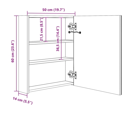 Mueble de baño con espejo LED 50x13,5x60 cm