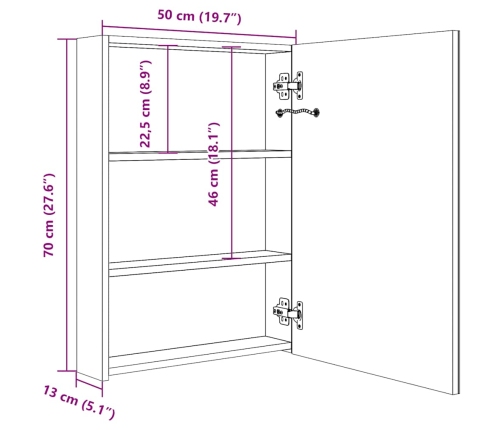 Mueble de baño con espejo LED 50x13x70 cm