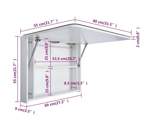 Mueble de baño con espejo LED 80x9,5x55 cm