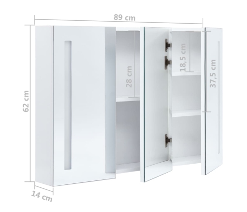 Mueble de baño con espejo LED 89x14x62 cm