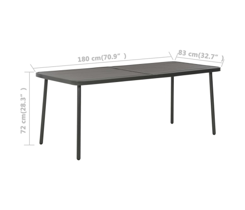 Mesa de jardín de acero gris oscuro 180x83x72 cm