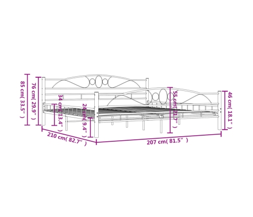 Estructura de cama de metal blanca 200x200 cm