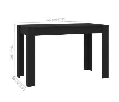 Mesa de comedor de madera contrachapada negro 120x60x76 cm