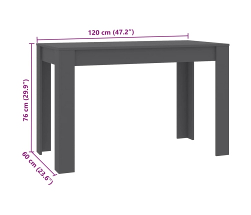 Mesa de comedor de aglomerado gris 120x60x76 cm