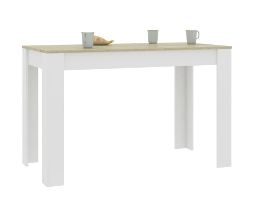 Mesa de comedor aglomerado blanco y roble Sonoma 120x60x76 cm