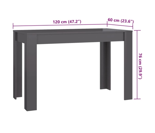 Mesa de comedor madera de ingeniería gris brillo 120x60x76 cm