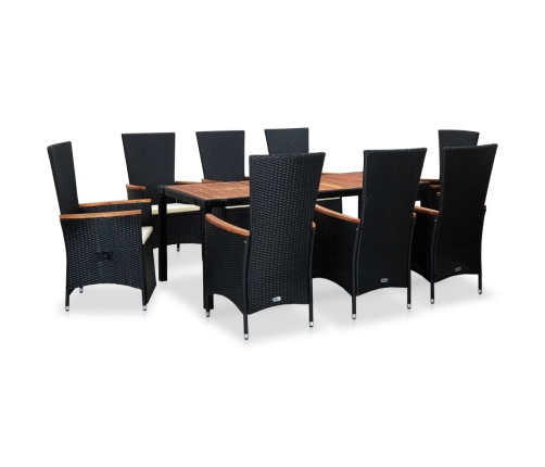 Set comedor de jardín 9 piezas y cojines ratán sintético negro