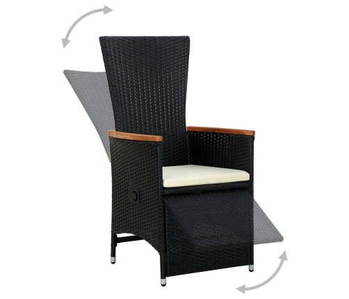 Set comedor de jardín 9 piezas y cojines ratán sintético negro