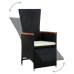 Set comedor de jardín 9 piezas y cojines ratán sintético negro
