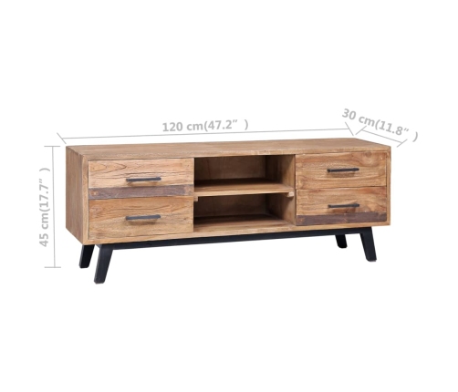 Mueble para TV de madera maciza de teca 120x30x45 cm