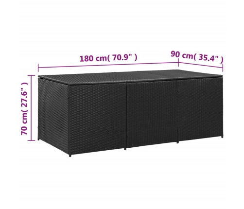 Caja de almacenaje de jardín ratán sintético negro 180x90x70 cm