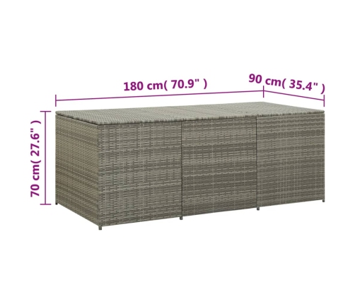 vidaXL Caja de almacenaje de jardín ratán sintético gris 180x90x70 cm