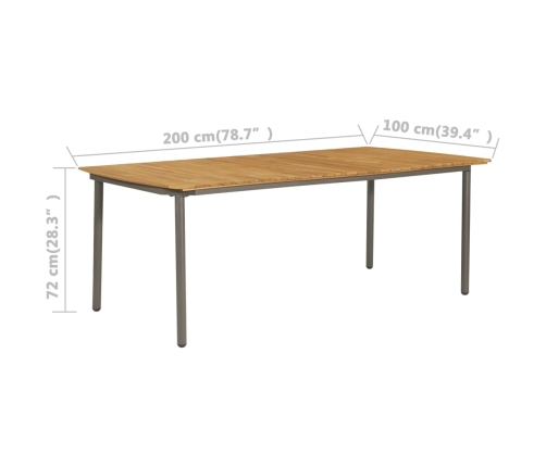 vidaXL Mesa de jardín madera maciza de acacia y acero 200x100x72 cm