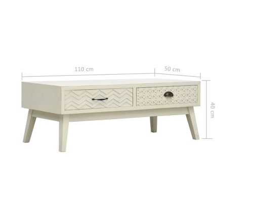 vidaXL Mesa de centro con 2 cajones tallados madera gris 110x50x40 cm