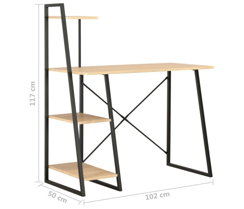 Escritorio con estantería color roble y negro 102x50x117 cm