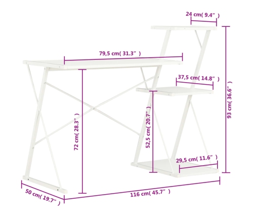 Escritorio con estantería blanco 116x50x93 cm