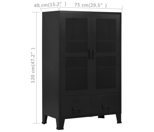 Armario oficina indutrial puertas malla acero negro 75x40x120cm