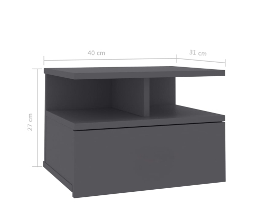 Mesita de noche flotante madera de ingeniería gris 40x31x27 cm