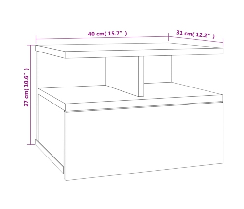 vidaXL Mesita de noche flotante 2 uds madera roble Sonoma 40x31x27 cm