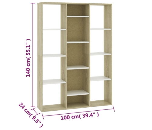 Divisor/estantería aglomerado blanco roble Sonoma 100x24x140 cm