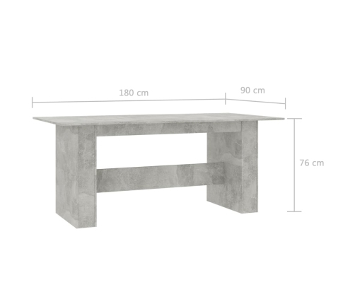 vidaXL Mesa de comedor madera de ingeniería gris hormigón 180x90x76 cm