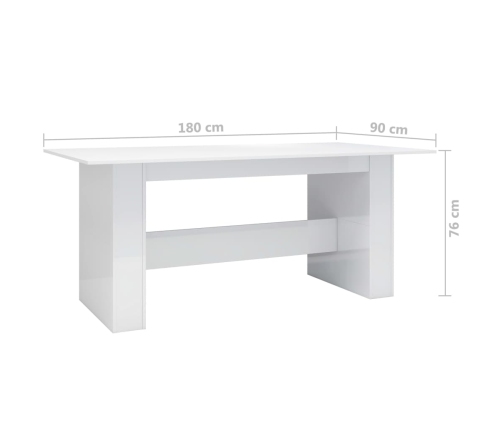 Mesa de comedor madera de ingeniería blanco brillo 180x90x76 cm