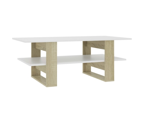 Mesa de centro madera de ingeniería blanco y roble 110x55x42 cm