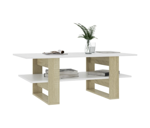 Mesa de centro madera de ingeniería blanco y roble 110x55x42 cm