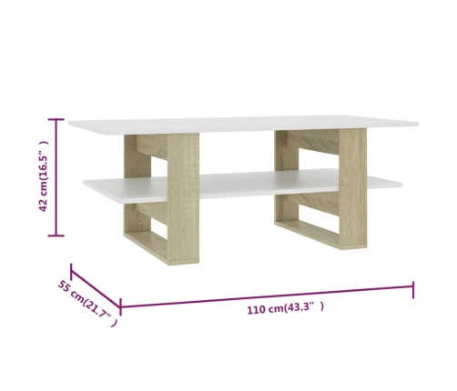 Mesa de centro madera de ingeniería blanco y roble 110x55x42 cm