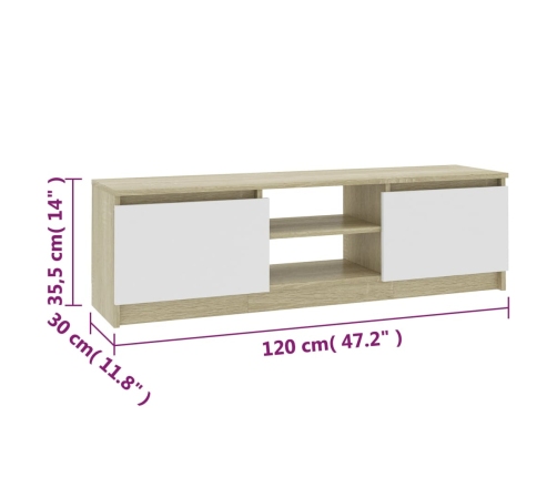 vidaXL Mueble de TV de aglomerado blanco roble Sonoma 120x30x35,5 cm