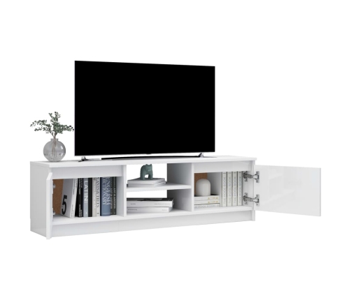 Mueble de TV de aglomerado blanco brillante 120x30x35,5 cm