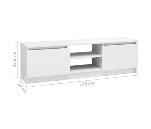 Mueble de TV de aglomerado blanco brillante 120x30x35,5 cm