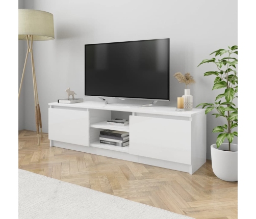 Mueble de TV de aglomerado blanco brillante 120x30x35,5 cm