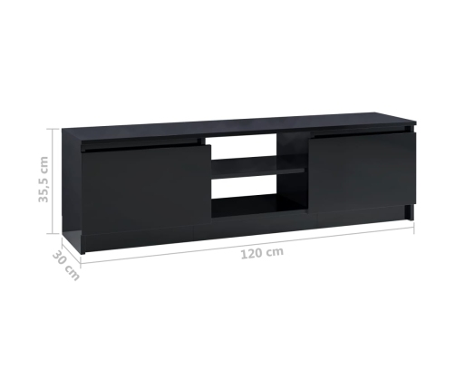 Mueble de TV de aglomerado negro brillante 120x30x35,5 cm