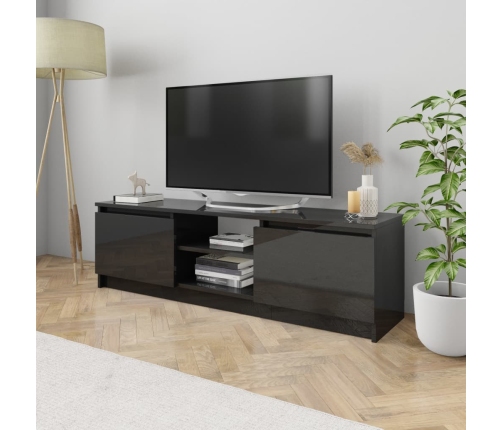 Mueble de TV de aglomerado negro brillante 120x30x35,5 cm