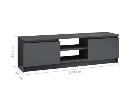 Mueble de TV de aglomerado gris brillante 120x30x35,5 cm