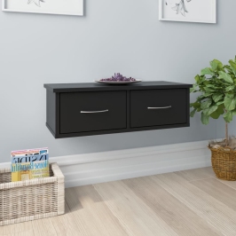 Estante de cajones para pared contrachapada negro 60x26x18,5cm