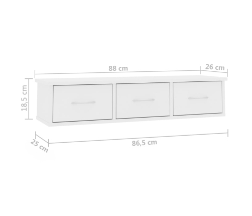 Estante cajones para pared contrachapada blanco 88x26x18,5 cm