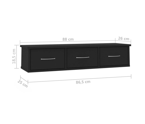 vidaXL Estante de cajones para pared contrachapada negro 88x26x18,5cm