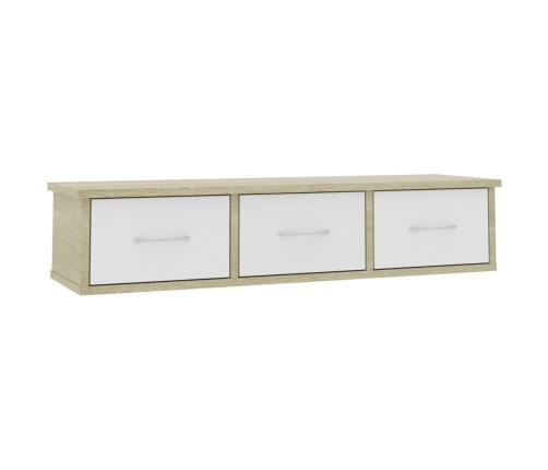 Estante cajones pared contrachapada blanco y roble 88x26x18,5cm