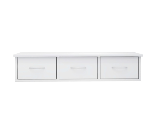 vidaXL Estante cajones pared contrachapada blanco brillo 88x26x18,5cm